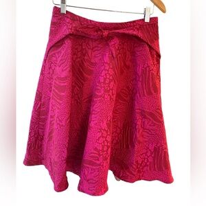 Eva Franco ANTHROPOLOGIE Jacquard Fit Flare Skirt Freesia Bow Pink Lined Size 8